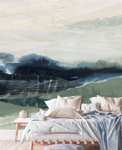 blue and gray custom abstract forest mural called Dark Forest II by Lara Eckerman for bedrooms and living rooms blue and gray custom abstract forest mural called Dark Forest II by Lara Eckerman for bedrooms and living rooms
