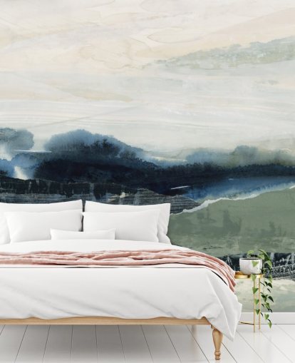 blue and grey custom abstract forest mural called Dark Forest II by Lara Eckerman for bedrooms and living rooms blue and grey custom abstract forest mural called Dark Forest II by Lara Eckerman for bedrooms and living rooms