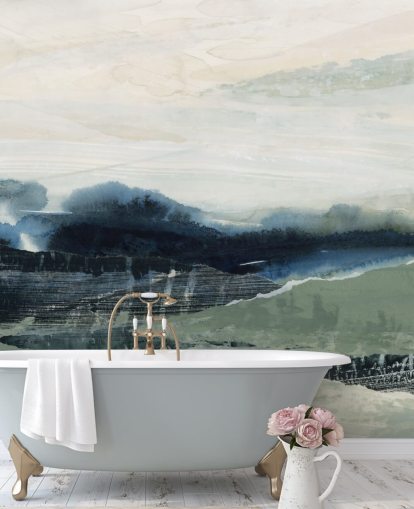 blue and grey custom abstract forest mural called Dark Forest II by Lara Eckerman for bedrooms and living rooms blue and grey custom abstract forest mural called Dark Forest II by Lara Eckerman for bedrooms and living rooms