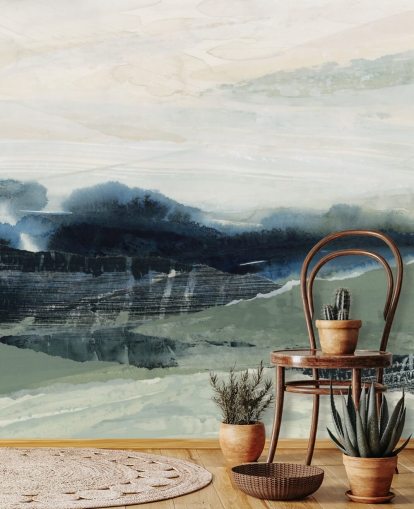 blått og grått tilpasset abstrakt skogveggmaleri kalt Dark Forest II av Lara Eckerman for soverom og stuer blått og grått tilpasset abstrakt skogveggmaleri kalt Dark Forest II av Lara Eckerman for soverom og stuer