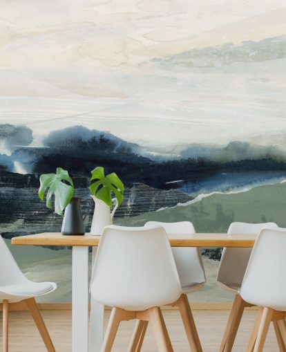 murale astratto personalizzato blu e grigio chiamato Dark Forest II di Lara Eckerman per camere da letto e salotti murale astratto personalizzato blu e grigio chiamato Dark Forest II di Lara Eckerman per camere da letto e salotti