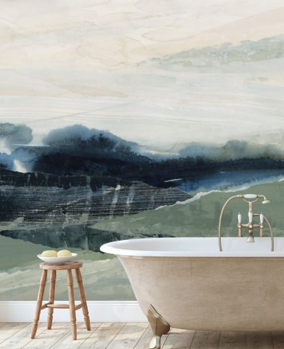 blue and grey custom abstract forest mural called Dark Forest II by Lara Eckerman for bedrooms and living rooms