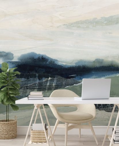 blue and grey custom abstract forest mural called Dark Forest II by Lara Eckerman for bedrooms and living rooms blue and grey custom abstract forest mural called Dark Forest II by Lara Eckerman for bedrooms and living rooms