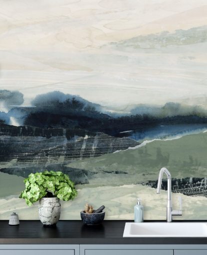blue and gray custom abstract forest mural called Dark Forest II by Lara Eckerman for bedrooms and living rooms blue and gray custom abstract forest mural called Dark Forest II by Lara Eckerman for bedrooms and living rooms