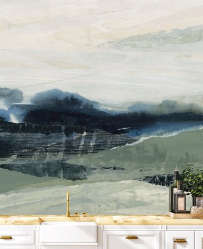 blue and grey custom abstract forest mural called Dark Forest II by Lara Eckerman for bedrooms and living rooms