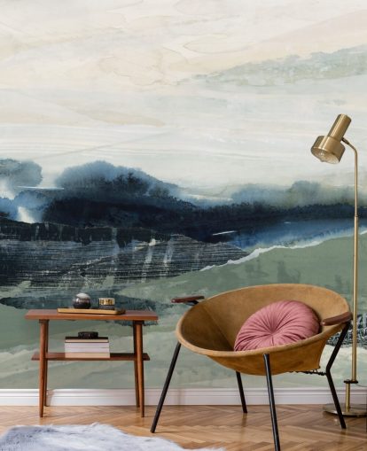 blue and grey custom abstract forest mural called Dark Forest II by Lara Eckerman for bedrooms and living rooms blue and grey custom abstract forest mural called Dark Forest II by Lara Eckerman for bedrooms and living rooms