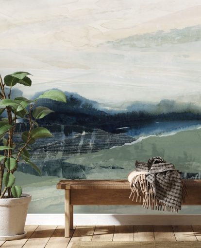 mural florestal abstrato personalizado em azul e cinza chamado Dark Forest II de Lara Eckerman para quartos e salas de estar mural florestal abstrato personalizado em azul e cinza chamado Dark Forest II de Lara Eckerman para quartos e salas de estar