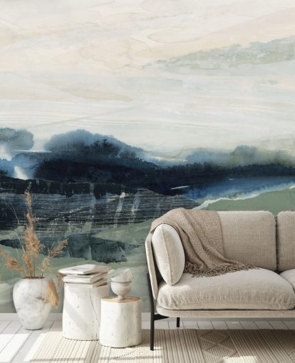 peinture murale abstraite personnalisée bleue et grise appelée Dark Forest II par Lara Eckerman pour les chambres et les salons peinture murale abstraite personnalisée bleue et grise appelée Dark Forest II par Lara Eckerman pour les chambres et les salons