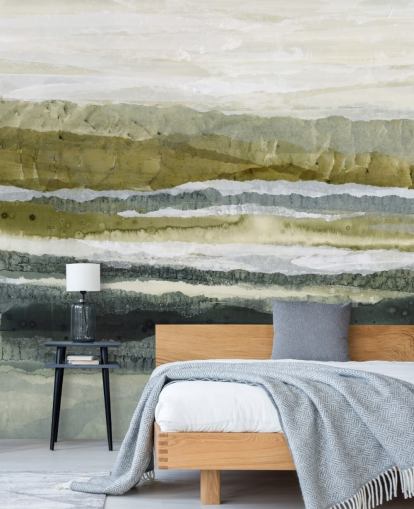 grønt og gråt brugerdefineret abstrakt landskabsmaleri kaldet Distant Glow af Lara Eckerman