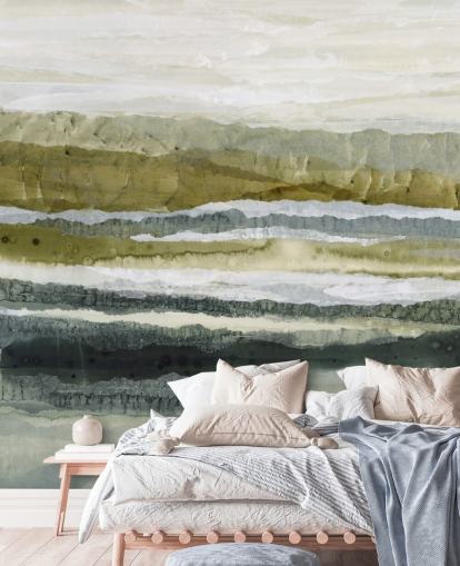 grønt og grått tilpasset abstrakt landskapsmaleri kalt Distant Glow av Lara Eckerman