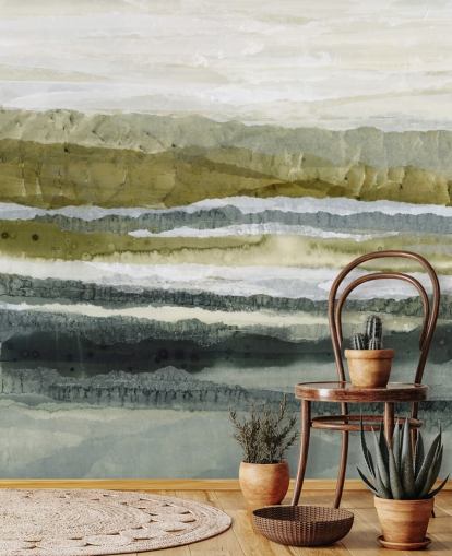 grön och grå anpassad abstrakt landskapsmålning kallad Distant Glow av Lara Eckerman