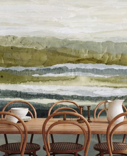 green and grey custom abstract landscape mural called Distant Glow by Lara Eckerman green and grey custom abstract landscape mural called Distant Glow by Lara Eckerman