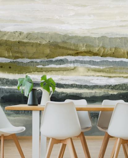 grön och grå anpassad abstrakt landskapsmålning kallad Distant Glow av Lara Eckerman