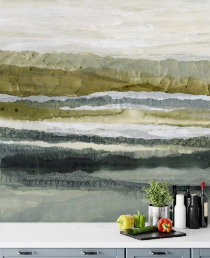 green and grey custom abstract landscape mural called Distant Glow by Lara Eckerman