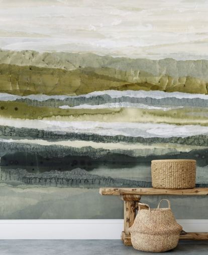 grønt og grått tilpasset abstrakt landskapsmaleri kalt Distant Glow av Lara Eckerman