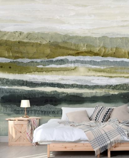 grön och grå anpassad abstrakt landskapsmålning kallad Distant Glow av Lara Eckerman