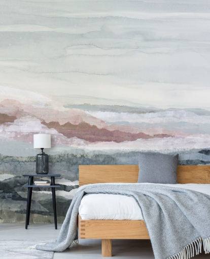 blå anpassningsbar abstrakt havväggmålning kallad Drifting Dreams av Lara Eckerman för sovrum, badrum och kök