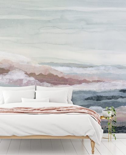 mural oceânico abstrato personalizável azul chamado Drifting Dreams de Lara Eckerman para quartos, banheiros e cozinhas