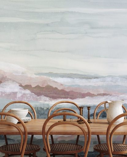 peinture murale abstraite bleue personnalisable sur l'océan appelée Drifting Dreams de Lara Eckerman pour les chambres, les salles de bain et les cuisines