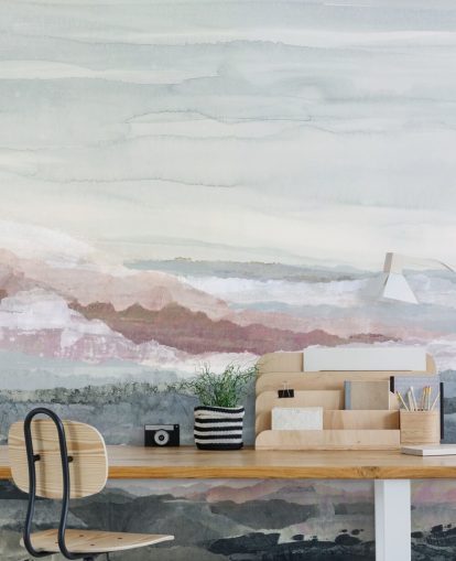 peinture murale abstraite bleue personnalisable sur l'océan appelée Drifting Dreams de Lara Eckerman pour les chambres, les salles de bain et les cuisines