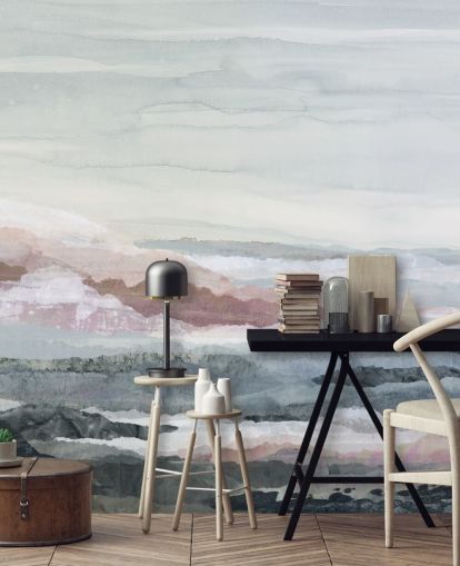 murale astratto blu personalizzabile sull'oceano chiamato Drifting Dreams di Lara Eckerman per camere da letto, bagni e cucine