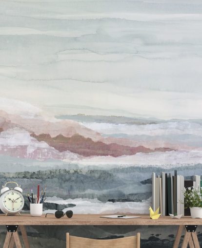 blauwe aanpasbare abstracte oceaanmuurschildering genaamd Drifting Dreams van Lara Eckerman voor slaapkamers, badkamers en keukens blauwe aanpasbare abstracte oceaanmuurschildering genaamd Drifting Dreams van Lara Eckerman voor slaapkamers, badkamers en keukens