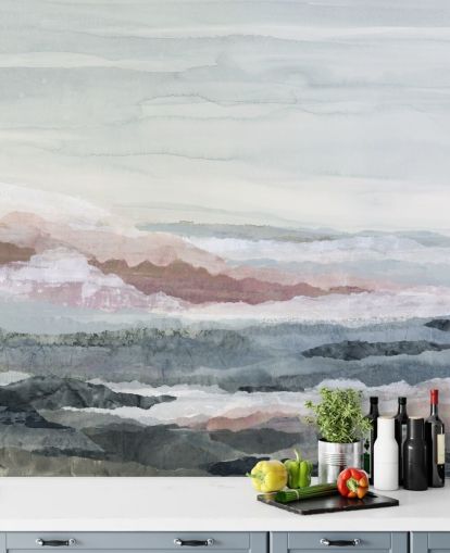 murale astratto blu personalizzabile sull'oceano chiamato Drifting Dreams di Lara Eckerman per camere da letto, bagni e cucine