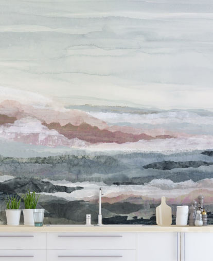 mural oceânico abstrato personalizável azul chamado Drifting Dreams de Lara Eckerman para quartos, banheiros e cozinhas