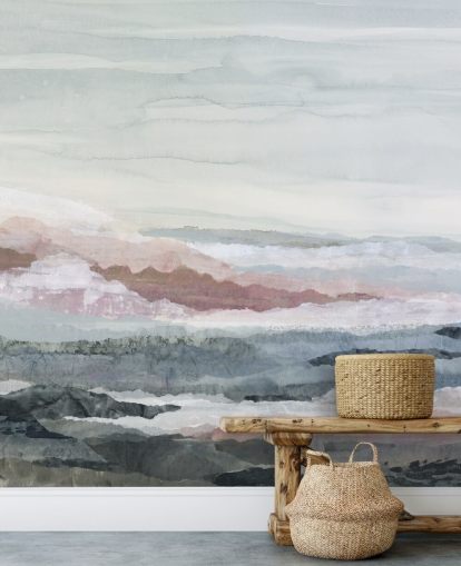 blauwe aanpasbare abstracte oceaanmuurschildering genaamd Drifting Dreams van Lara Eckerman voor slaapkamers, badkamers en keukens blauwe aanpasbare abstracte oceaanmuurschildering genaamd Drifting Dreams van Lara Eckerman voor slaapkamers, badkamers en keukens