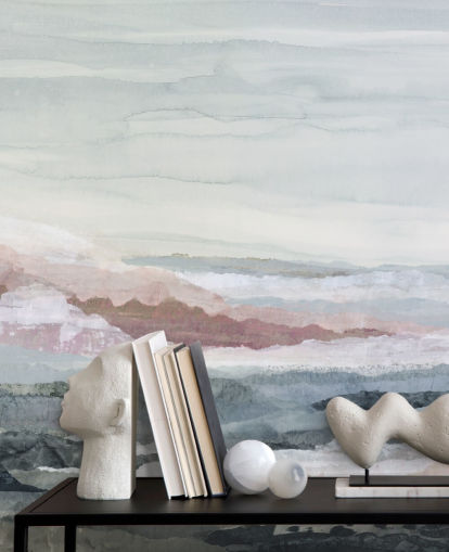 blauwe aanpasbare abstracte oceaanmuurschildering genaamd Drifting Dreams van Lara Eckerman voor slaapkamers, badkamers en keukens blauwe aanpasbare abstracte oceaanmuurschildering genaamd Drifting Dreams van Lara Eckerman voor slaapkamers, badkamers en keukens