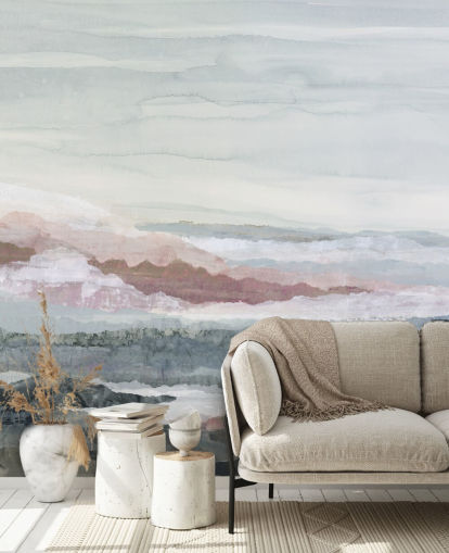 murale astratto blu personalizzabile sull'oceano chiamato Drifting Dreams di Lara Eckerman per camere da letto, bagni e cucine