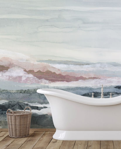 murale astratto blu personalizzabile sull'oceano chiamato Drifting Dreams di Lara Eckerman per camere da letto, bagni e cucine