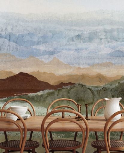 mural de paisagem abstrata personalizado em marrom e verde chamado Plateau Mirage, de Lara Eckerman, para corredores e escritórios domésticos mural de paisagem abstrata personalizado em marrom e verde chamado Plateau Mirage, de Lara Eckerman, para corredores e escritórios domésticos