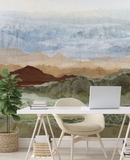 brown and green custom abstract landscape mural called Plateau Mirage by Lara Eckerman for hallways and home offices brown and green custom abstract landscape mural called Plateau Mirage by Lara Eckerman for hallways and home offices