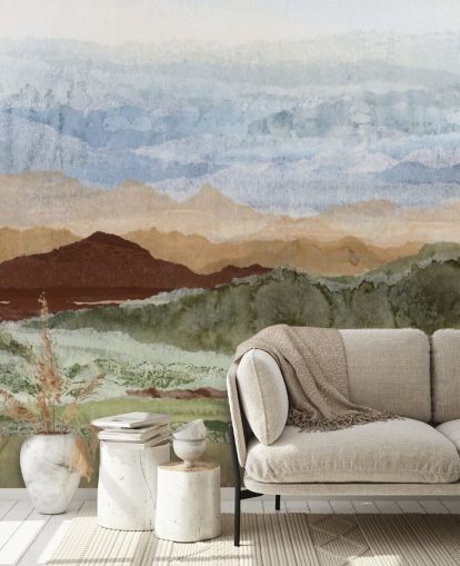 braunes und grünes individuelles abstraktes Landschaftsgemälde namens Plateau Mirage von Lara Eckerman für Flure und Heimbüros braunes und grünes individuelles abstraktes Landschaftsgemälde namens Plateau Mirage von Lara Eckerman für Flure und Heimbüros