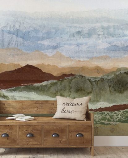 brun och grön anpassad abstrakt landskapsmålning kallad Plateau Mirage av Lara Eckerman för korridorer och hemmakontor brun och grön anpassad abstrakt landskapsmålning kallad Plateau Mirage av Lara Eckerman för korridorer och hemmakontor