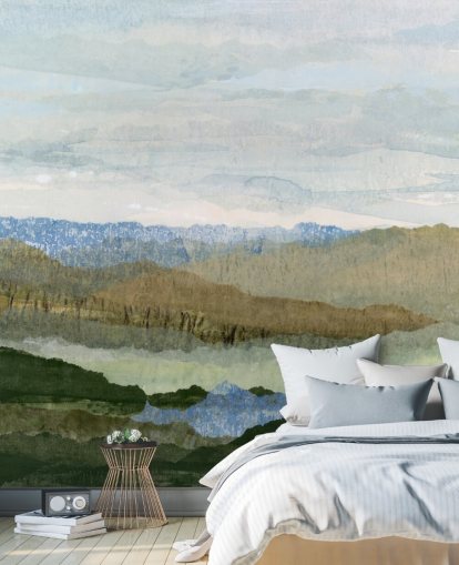 blå og grønn abstrakt veggmaleri kalt Saltwater Reverie av Lara Eckerman for soverom og salonger