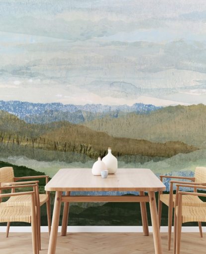 blå och grön abstrakt väggmålning kallad Saltwater Reverie av Lara Eckerman för sovrum och lounger