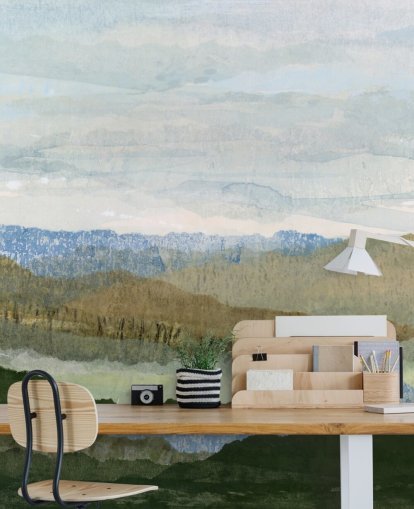 murale astratto blu e verde chiamato Saltwater Reverie di Lara Eckerman per camere da letto e salotti