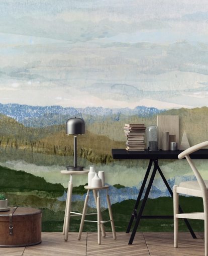 blå och grön abstrakt väggmålning kallad Saltwater Reverie av Lara Eckerman för sovrum och lounger blå och grön abstrakt väggmålning kallad Saltwater Reverie av Lara Eckerman för sovrum och lounger