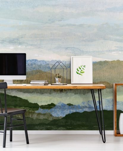 blå og grønn abstrakt veggmaleri kalt Saltwater Reverie av Lara Eckerman for soverom og salonger