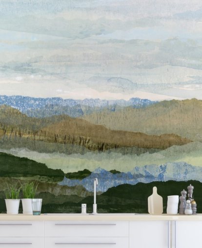 blaues und grünes abstraktes Wandbild namens Saltwater Reverie von Lara Eckerman für Schlafzimmer und Lounges