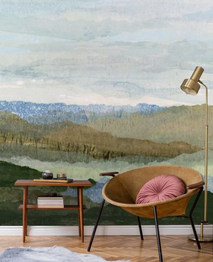 fresque murale abstraite bleue et verte appelée Saltwater Reverie de Lara Eckerman pour les chambres et les salons fresque murale abstraite bleue et verte appelée Saltwater Reverie de Lara Eckerman pour les chambres et les salons