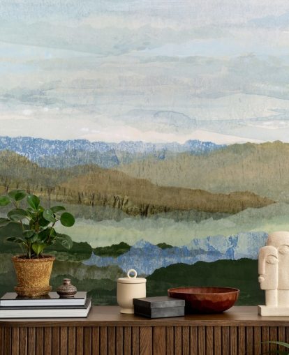 blue and green abstract wall mural called Saltwater Reverie by Lara Eckerman for bedrooms and lounges