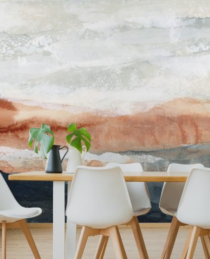 blue, orange and gray custom abstract landscape mural called Sun Kissed Cove by Lara Eckerman