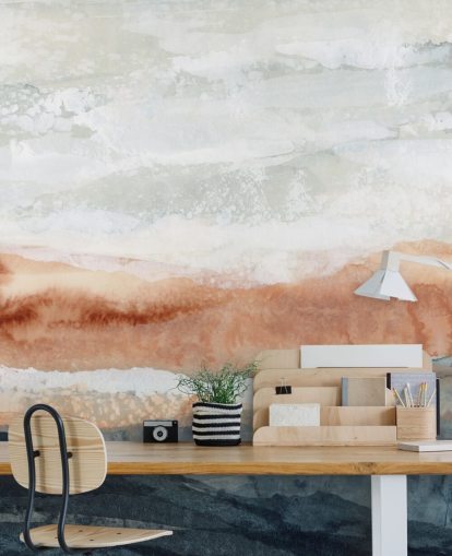 sininen, oranssi ja harmaa mukautettu abstrakti maisemamaalaus nimeltä Sun Kissed Cove, kirjoittanut Lara Eckerman sininen, oranssi ja harmaa mukautettu abstrakti maisemamaalaus nimeltä Sun Kissed Cove, kirjoittanut Lara Eckerman