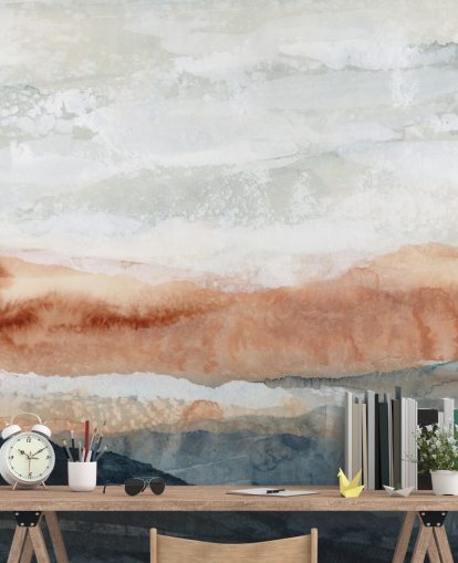 blå, orange og grå brugerdefineret abstrakt landskabsmaleri kaldet Sun Kissed Cove af Lara Eckerman