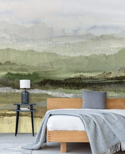 peinture murale abstraite verte personnalisée appelée Wandering Grove par Lara Eckerman pour les chambres, les salles à manger et plus encore