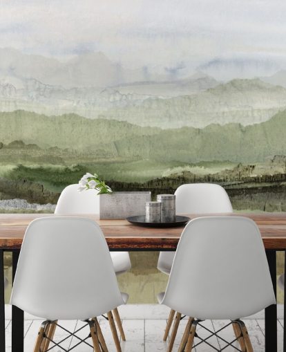 green custom abstract mural called Wandering Grove by Lara Eckerman for bedrooms, dining rooms and more