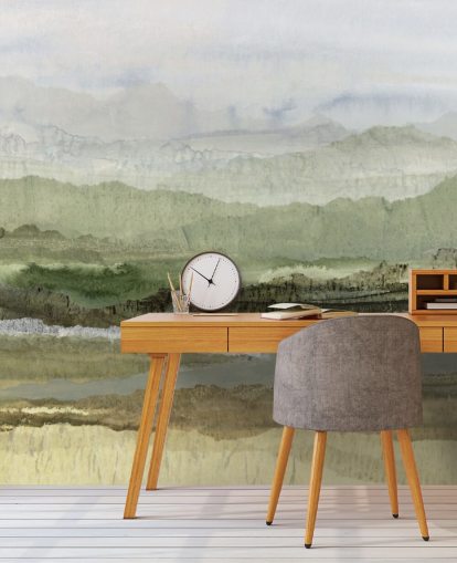 grønt brugerdefineret abstrakt vægmaleri kaldet Wandering Grove af Lara Eckerman til soveværelser, spisestuer og mere